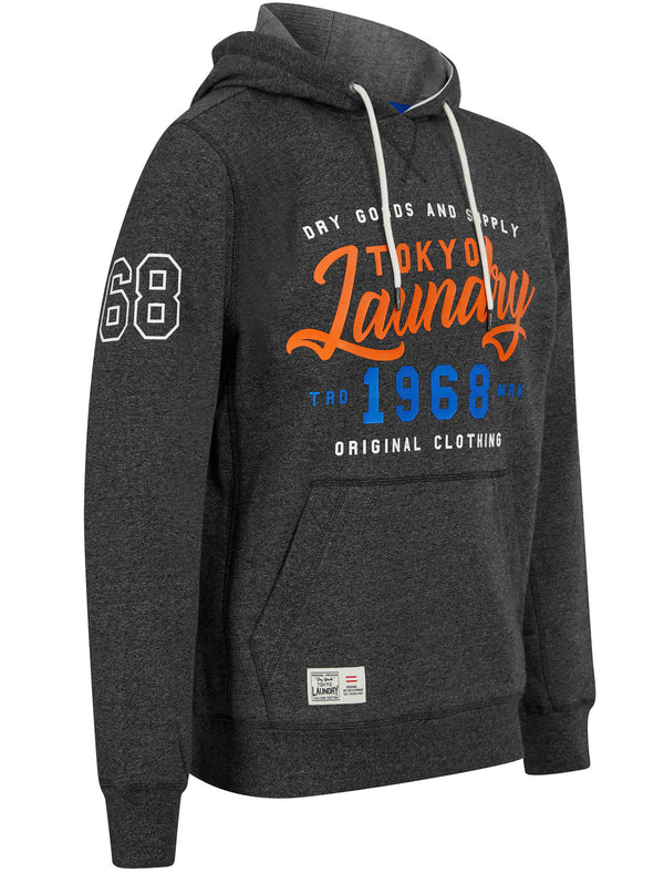 Intent Motif Brushback Fleece Pullover Hoodie in Jet Black Grindle - Tokyo Laundry