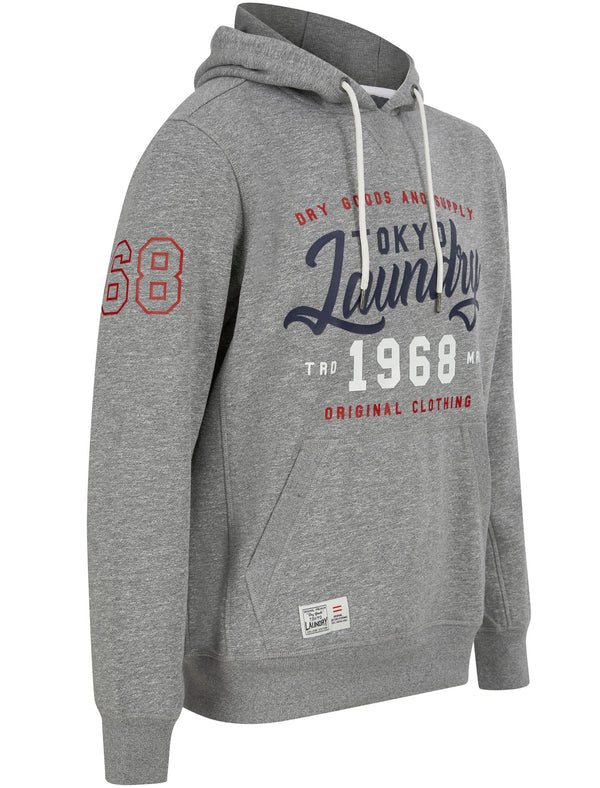 Intent Motif Brushback Fleece Pullover Hoodie in Light Grey Grindle - Tokyo Laundry