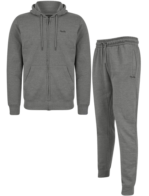 Invex 2pc Hoody & Jogger Brushback Fleece Tracksuit Co-ord Set in Mid Grey Marl - Tokyo Laundry