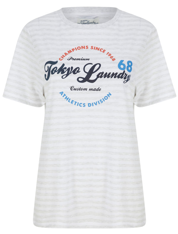 Iris Motif Cotton Jersey Striped T-Shirt in Ice Grey Marl / White - Tokyo Laundry