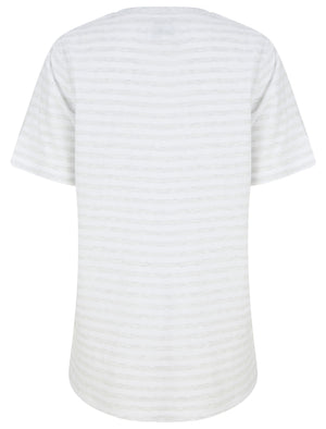 Iris Motif Cotton Jersey Striped T-Shirt in Ice Grey Marl / White - Tokyo Laundry