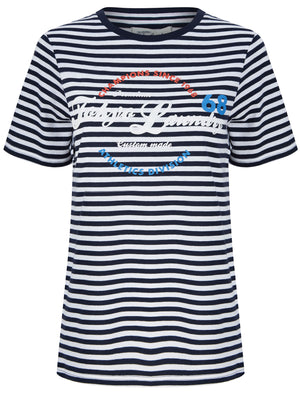Iris Motif Cotton Jersey Striped T-Shirt in Navy / White - Tokyo Laundry