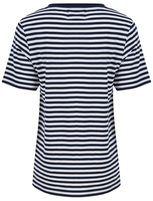 Iris Motif Cotton Jersey Striped T-Shirt in Navy / White - Tokyo Laundry