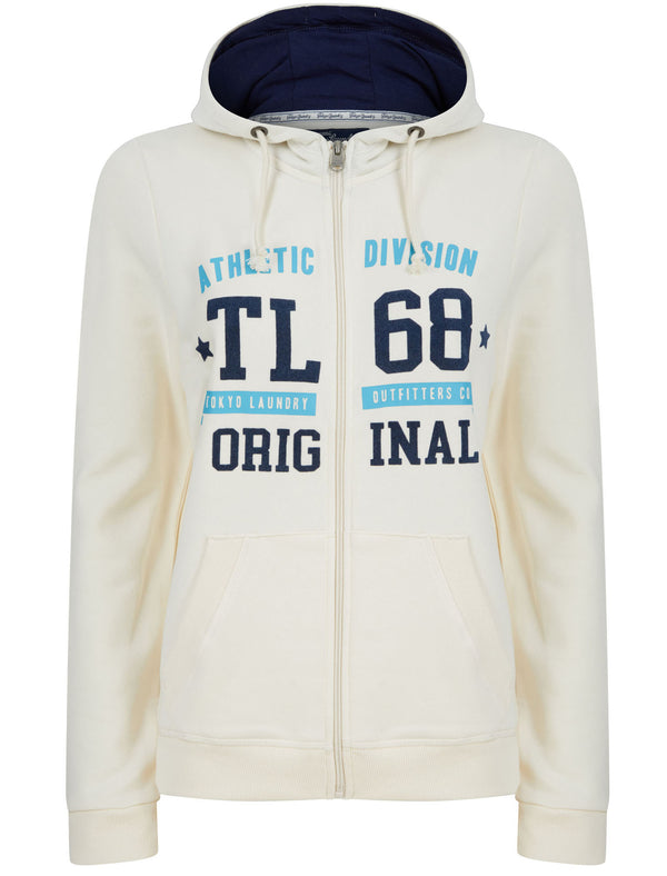 Jayne Zip Through Hoodie with Flocked Motif in Gardenia - Tokyo Laundry