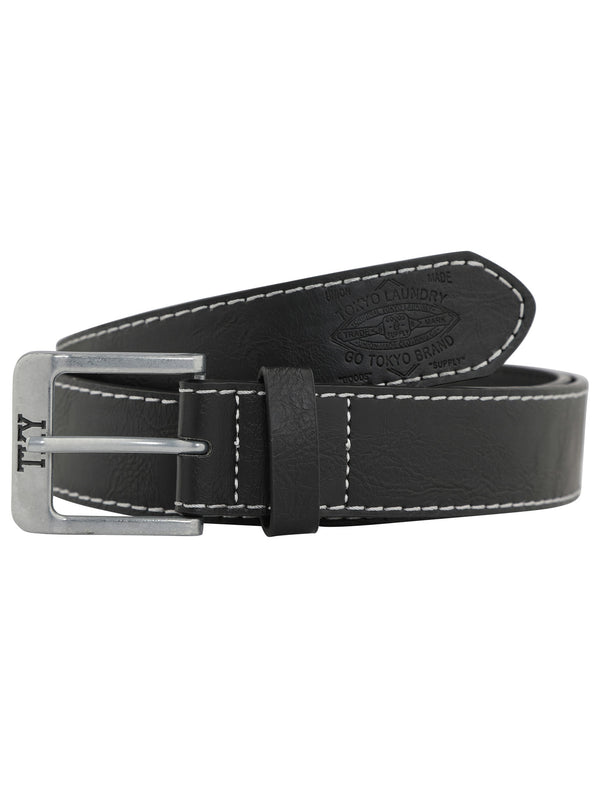 Jonason Faux Leather Belt with Contrast Stitching In Black - Tokyo Laundry