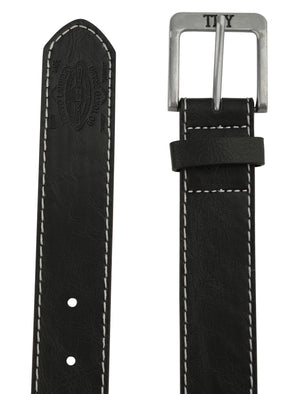 Jonason Faux Leather Belt with Contrast Stitching In Black - Tokyo Laundry