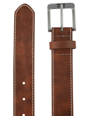 Jonason Faux Leather Belt with Contrast Stitching In Brown - Tokyo Laundry