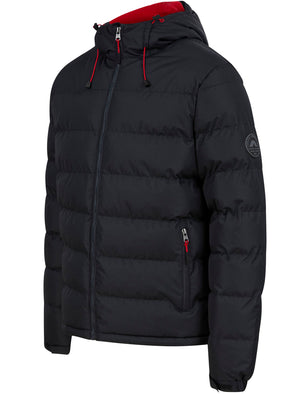 Jozua Ripstop Quilted Puffer Coat with Fleece Lined Body & Hood in Jet Black - Tokyo Laundry