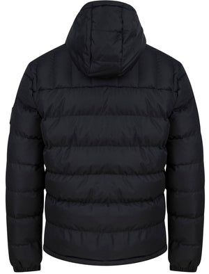Jozua Ripstop Quilted Puffer Coat with Fleece Lined Body & Hood in Jet Black - Tokyo Laundry