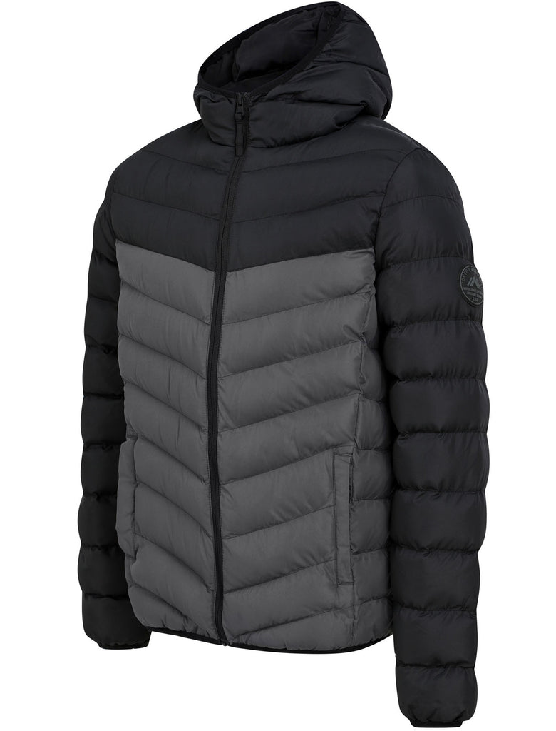 Kanora Colour Block Quilted Puffer Jacket with Hood in Jet Black Tok Tokyo Laundry