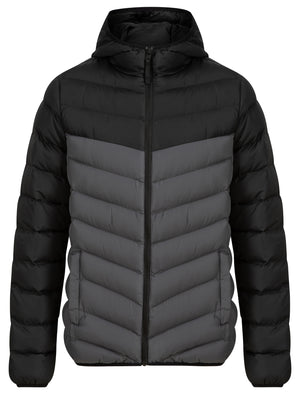 Kanora Colour Block Quilted Puffer Jacket with Hood in Jet Black - Tokyo Laundry