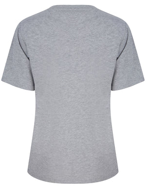 Kennedy Flocked Motif Cotton Jersey T-Shirt in Light Grey Marl - Tokyo Laundry