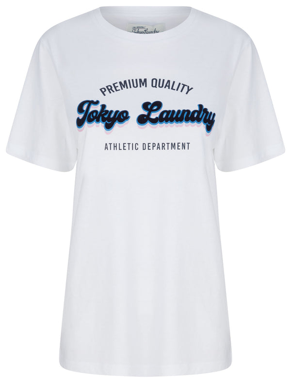 Kennedy Flocked Motif Cotton Jersey T-Shirt in Optic White - Tokyo Laundry