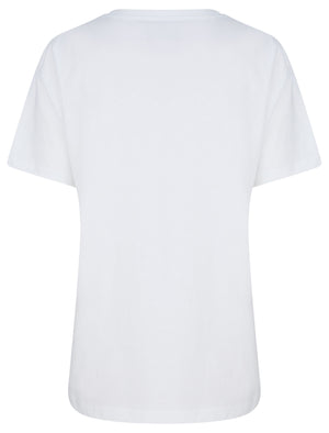 Kennedy Flocked Motif Cotton Jersey T-Shirt in Optic White - Tokyo Laundry