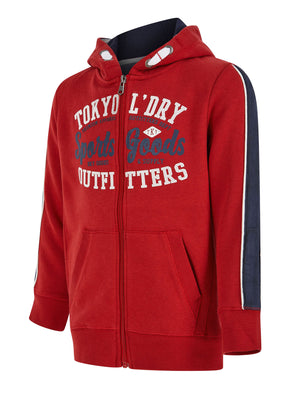 Boys Delta Zip Through Hoodie with Contrast Tape Sleeve in Rio Red - Tokyo Laundry Kids