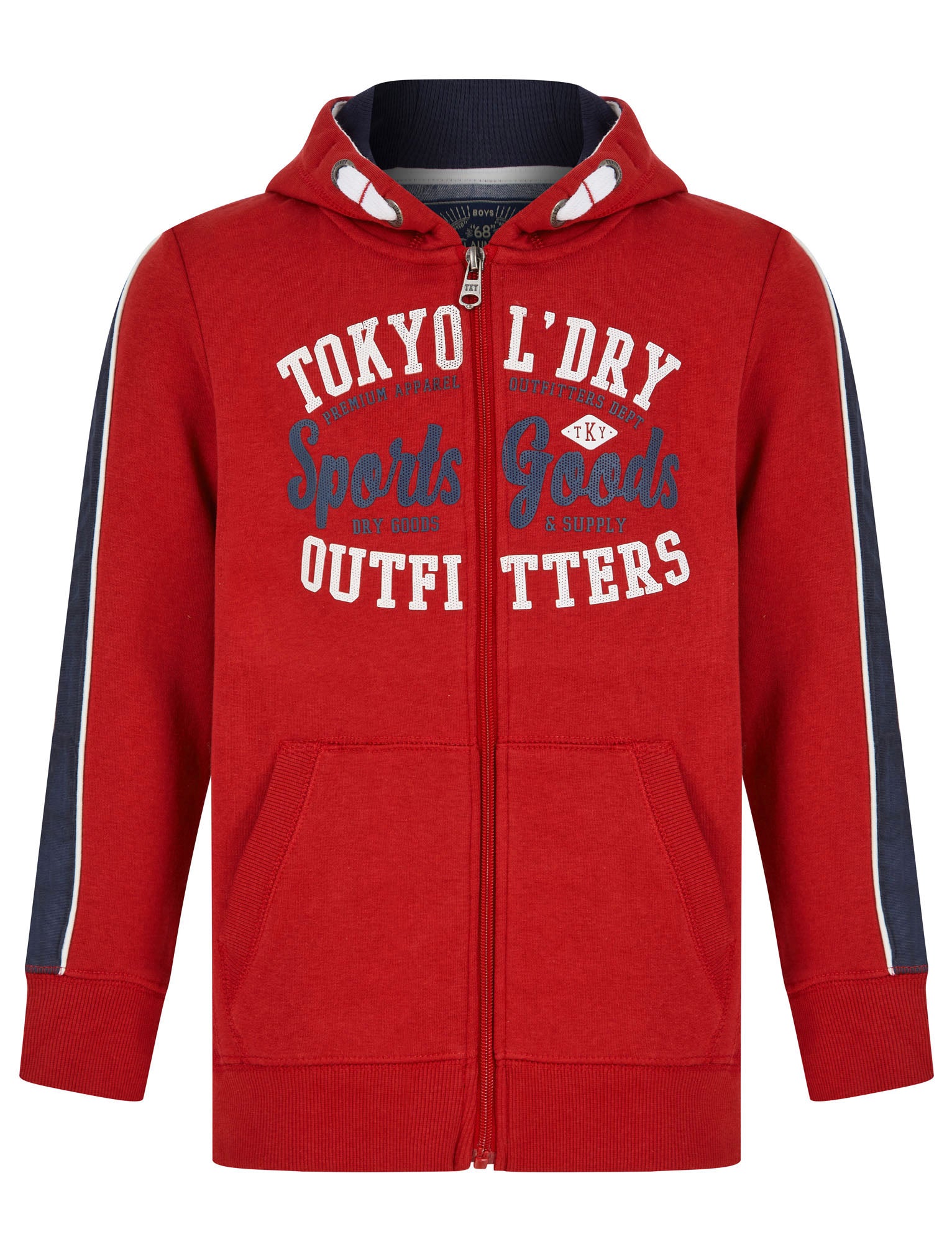 Boys Delta Zip Through Hoodie with Contrast Tape Sleeve in Rio Red 