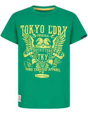 Boys Double Bird Motif Cotton T-Shirt in Jolly Green - Tokyo Laundry Kids