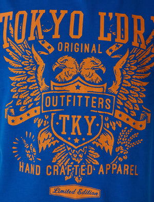 Boys Double Bird Motif Cotton T-Shirt in Victoria Blue - Tokyo Laundry Kids
