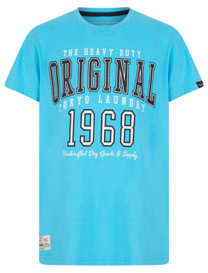 Boys Original 68 Motif Cotton T-Shirt in Blue Atoll - Tokyo Laundry Kids