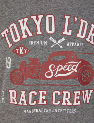 Boys Race Crew Motif Cotton T-Shirt in Mid Grey Marl - Tokyo Laundry Kids