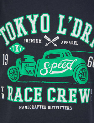 Boys Race Crew Motif Cotton T-Shirt in Sky Captain Navy - Tokyo Laundry Kids