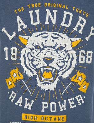 Boys Raw Power Motif Cotton T-Shirt in Vintage Indigo - Tokyo Laundry Kids