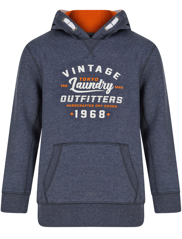 Boys Ribba Motif Brushback Fleece Pullover Hoodie in Mood Indigo Marl - Tokyo Laundry Kids