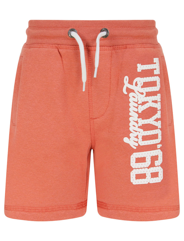 Boys Script Brushback Fleece Jogger Shorts in Faded Peach - Tokyo Laundry Kids