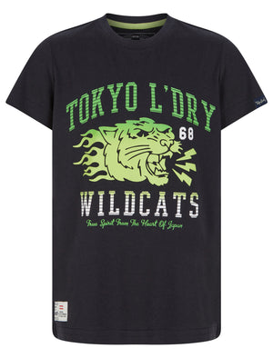 Boys Wildcats 68 Motif Cotton T-Shirt in Jet Black - Tokyo Laundry Kids