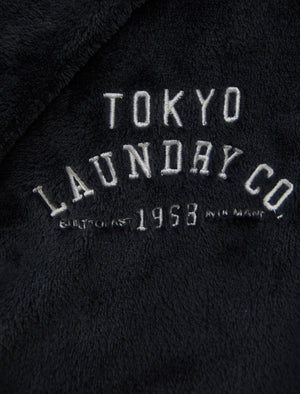 Men's Kirkway Soft Fleece Hooded Dressing Gown with Tie Belt in Black - Tokyo Laundry