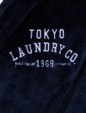 Men's Kirkway Soft Fleece Hooded Dressing Gown with Tie Belt in Blue - Tokyo Laundry