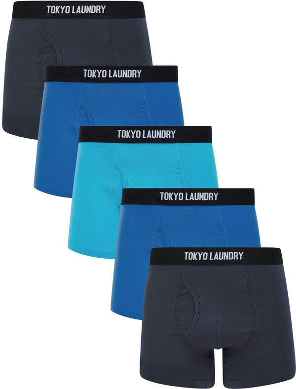 Koman (5 Pack) Cotton Sports Boxer Shorts Set in Blue - Tokyo Laundry