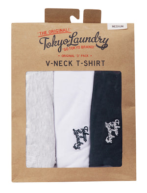 Koppelo (3 Pack) Crew Neck Cotton T-Shirts In White / Light Grey Marl / Navy - Tokyo Laundry