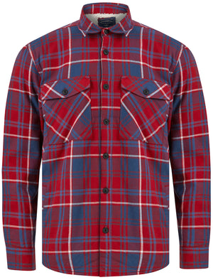 Kotka Borg Lined Cotton Flannel Checked Overshirt Jacket in Rio Red Check - Tokyo Laundry