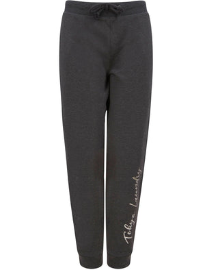 Kruze Brushback Fleece Cuffed Joggers with Foil Motif in Charcoal Marl - Tokyo Laundry
