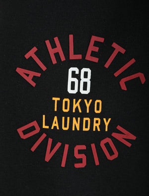 Lawthorn Brushback Fleece Pullover Hoodie with Tape Sleeve Detail in Jet Black - Tokyo Laundry