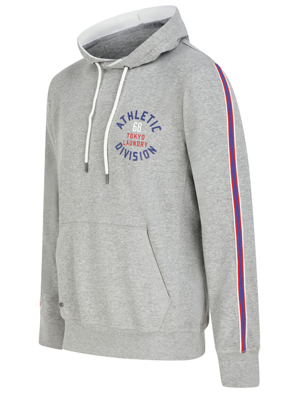 Lawthorn Brushback Fleece Pullover Hoodie with Tape Sleeve Detail in Light Grey Marl - Tokyo Laundry