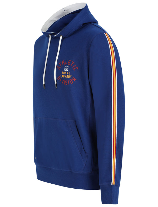 Lawthorn Brushback Fleece Pullover Hoodie with Tape Sleeve Detail in Sodalite Blue - Tokyo Laundry