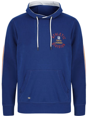 Lawthorn Brushback Fleece Pullover Hoodie with Tape Sleeve Detail in Sodalite Blue - Tokyo Laundry