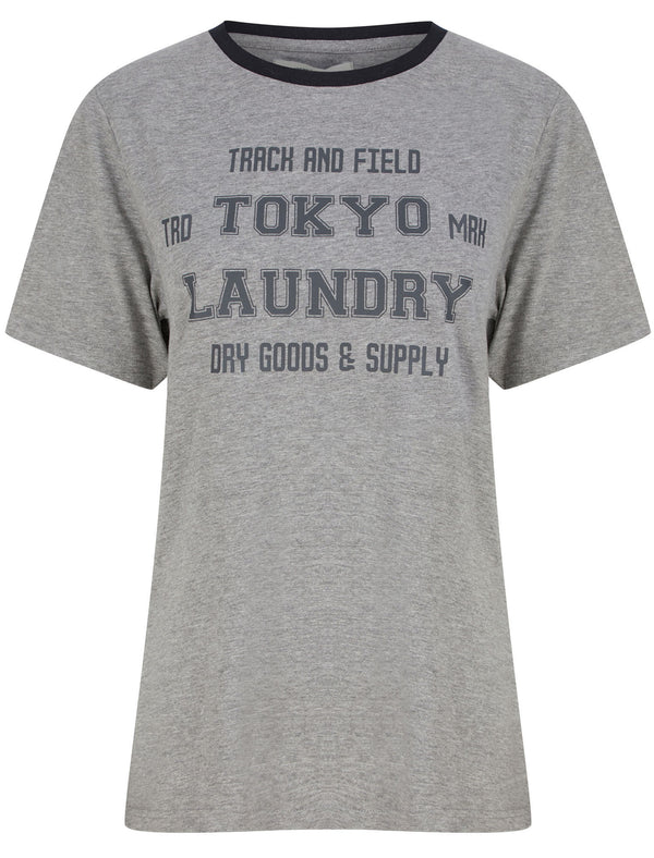 Leah Motif Cotton Jersey Ringer T-Shirt in Mid Grey Marl - Tokyo Laundry
