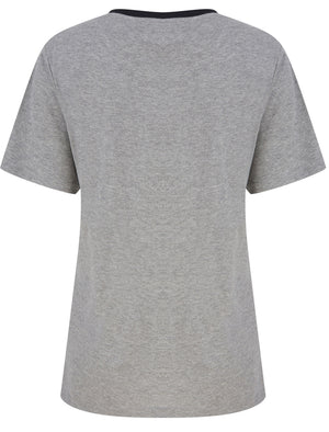 Leah Motif Cotton Jersey Ringer T-Shirt in Mid Grey Marl - Tokyo Laundry