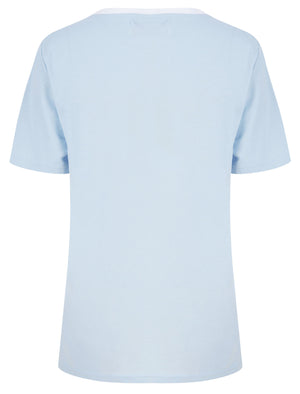 Leah Motif Cotton Jersey Ringer T-Shirt in Skyway Blue - Tokyo Laundry