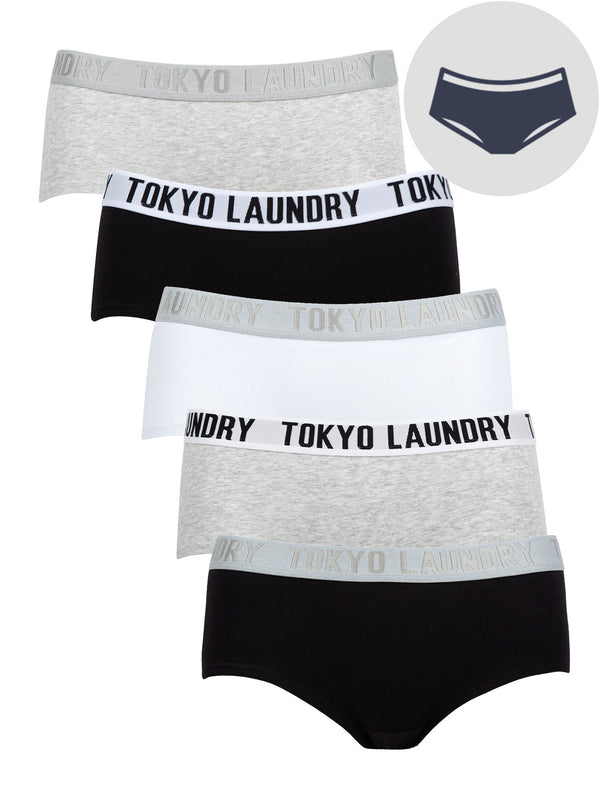 Liah (5 Pack) Cotton Assorted Short Boxer Briefs in Light Grey Marl / Jet Black / Optic White - Tokyo Laundry