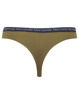 Liana (3 Pack) No VPL Seam Free Assorted Thongs in Burnt Olive / Midnight Blue / Palm Leaf Print - Tokyo Laundry