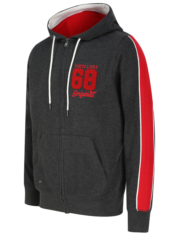 Limbus Brushback Fleece Zip Through Hoodie with Tape Sleeve Detail in Charcoal Marl - Tokyo Laundry