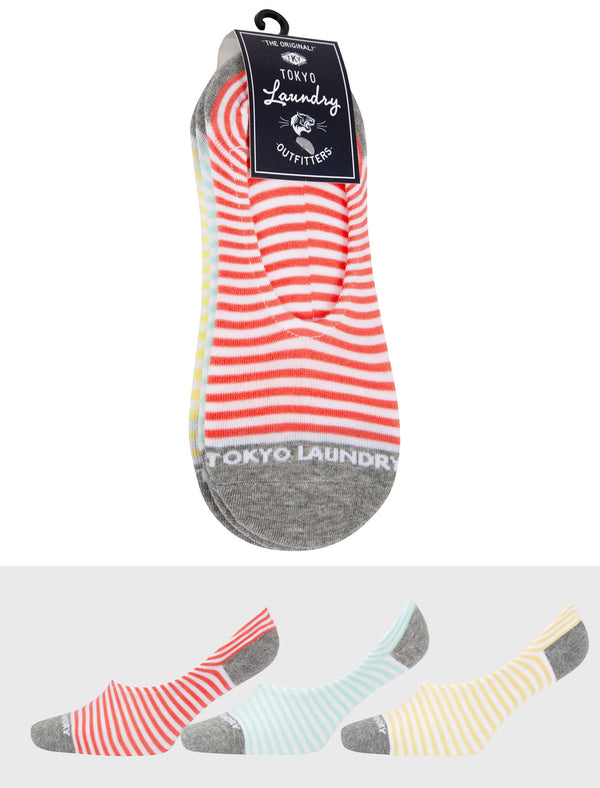 Liner Moana (3 Pack) Basic Cotton Rich Footsie Socks in Coral / Mint / Yellow - Tokyo Laundry