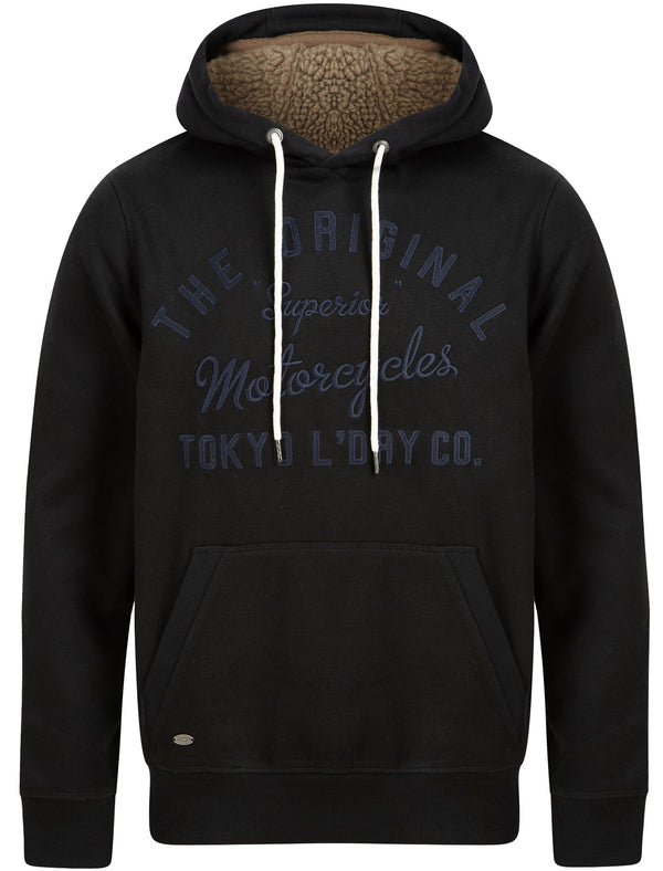 Logan Fleece Pullover Hoodie with Borg Lined Hood in Jet Black - Tokyo Laundry
