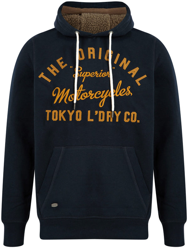 Logan Fleece Pullover Hoodie with Borg Lined Hood in Sky Captain Navy - Tokyo Laundry