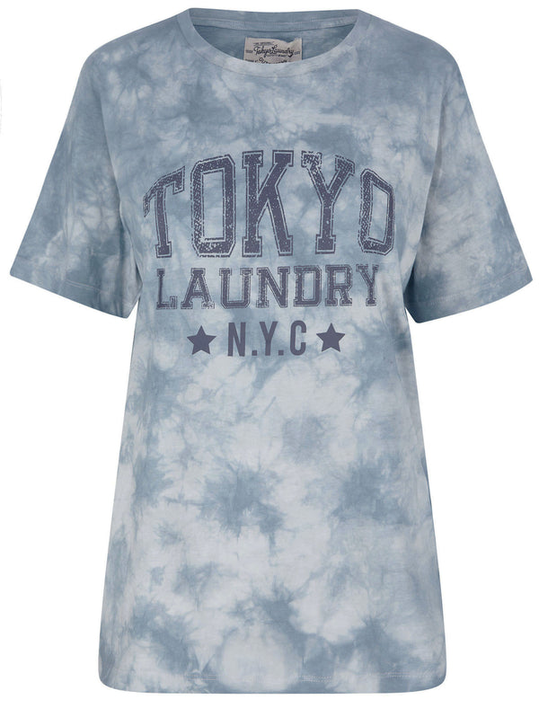 Lyra Motif Tie Dye Cotton Jersey T-Shirt in Bijou Blue - Tokyo Laundry