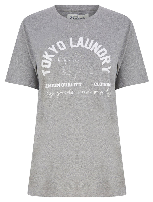 Madelyn Silver Foil Motif Cotton Jersey T-Shirt in Mid Grey Marl - Tokyo Laundry